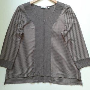 Habitat Striped Scoop Neck 3/4 Sleeve Knit Top Taupe Brown Gray Size M